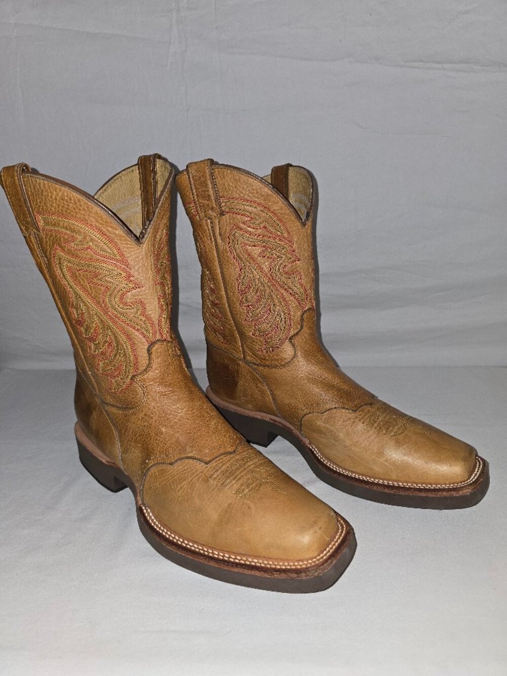 Justin Men's Tekno Crepe Square Toe Tan Leather Cowboy Boots USA Made Size 13 D